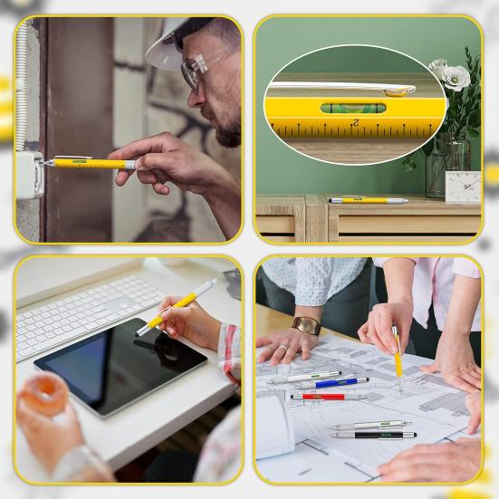 6-in-1 Multitool Pen Multi-Functional Pen with Ruler Level Gauge Ballpoint Pen Stylus Pen Screwdriver Christmas Gadget Gift for Men Dad Husband