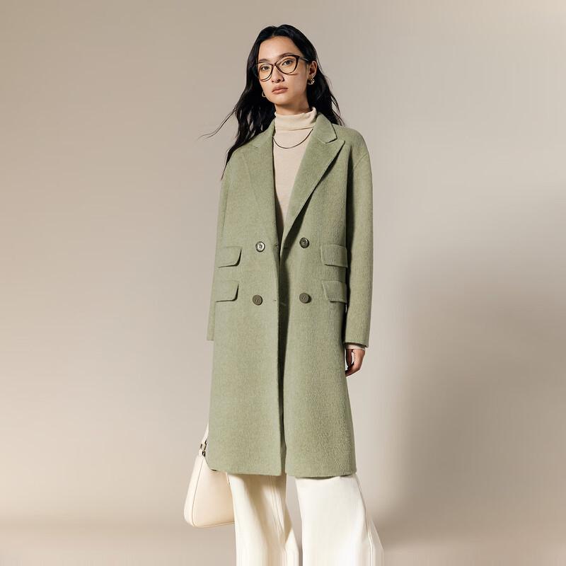 Gejin Women's Peak Lapel Merino Wool Long Coat