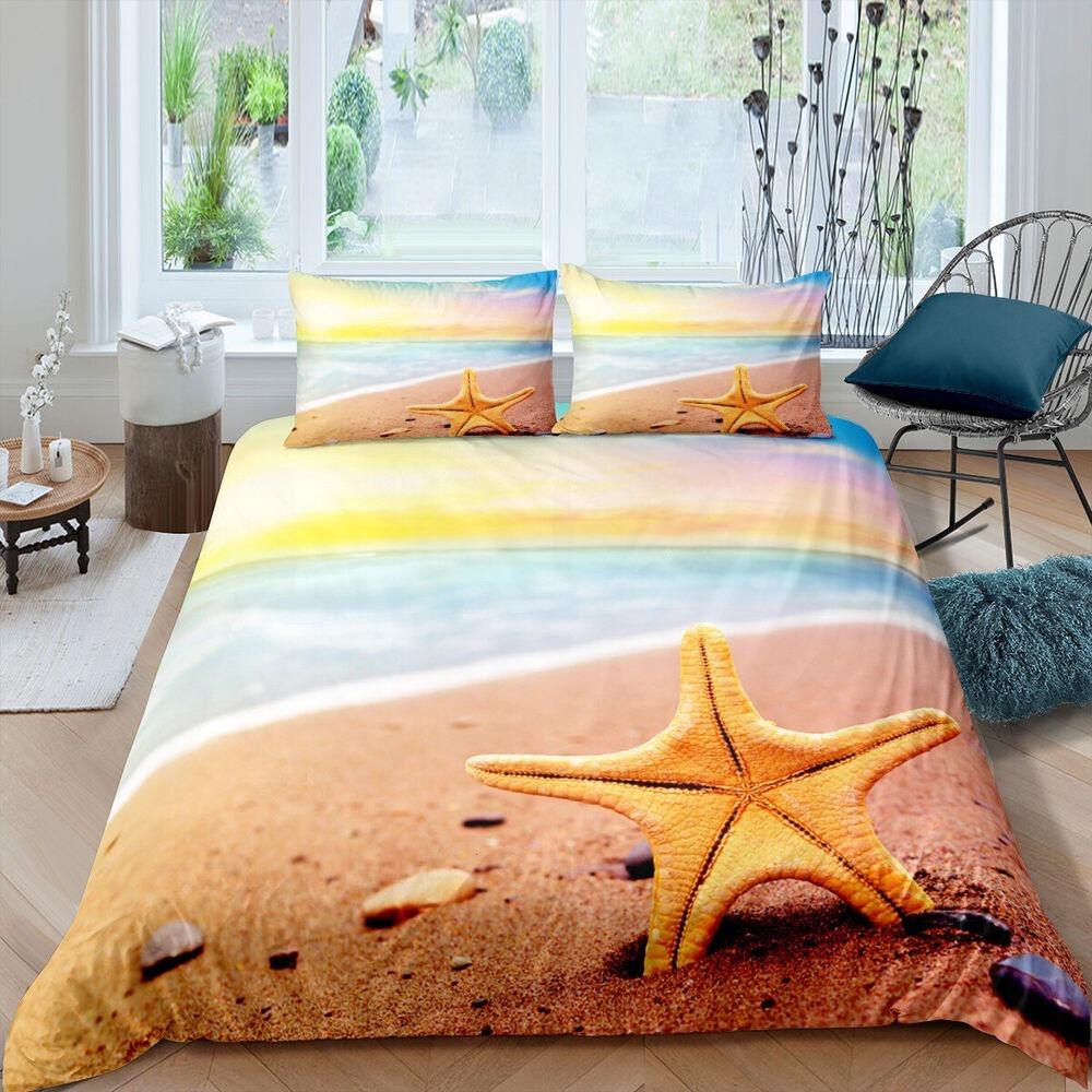3D Seascape Muster Bettwäscheset Stranddruck Bettbezug Kissenbezug Jugendliche Einzelbett Bettwäsche Geschenk