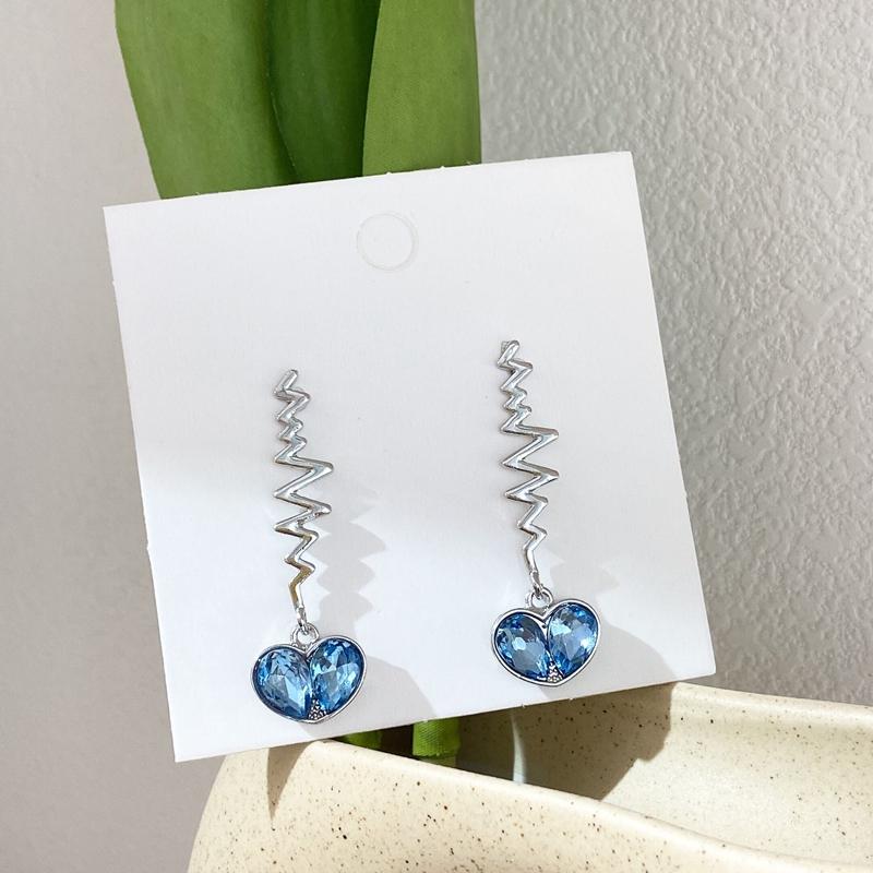 

Korean Elegant Blue Heart Crystal Drop Earrings For Women Fashion Geometric Metal Line Long Pendient Jewelry Gifts бронзовый