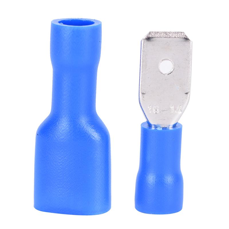 100X Conectores de Terminal de Fio Elétrico Isolados tipo Pala Macho e Fêmea para Crimpar Azul
