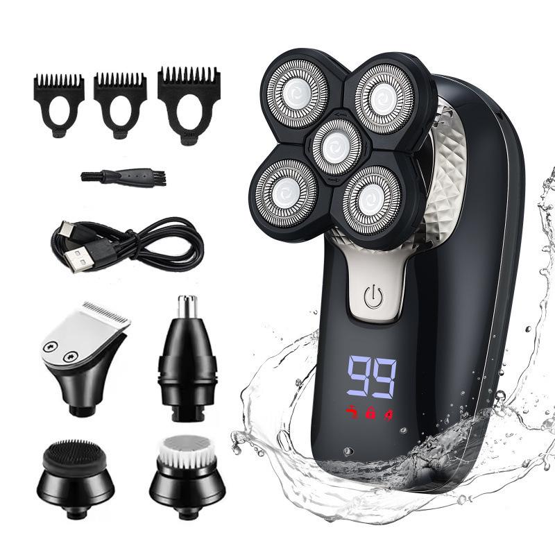 5-in-1 Rechargeable Electric Bald Shaver: Multifunctional, Fully Washable