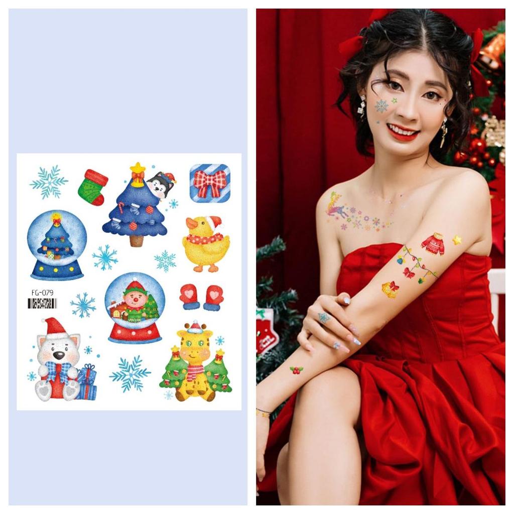 12/1 Sheets Waterproof But Removable Body Diy Art Glitter Christmas Fake Tattoo