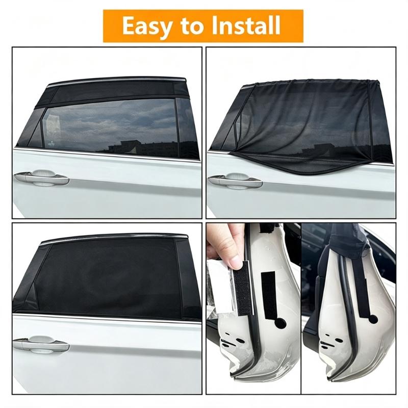 Car Side Window Screen Cover Pair, Mesh Layer for Waiting Stops, Open Window Use and Mild Side Light Control Travel