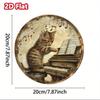 Vintage Piano Cat Tin Sign Music Note Wall Art Home Cafe Decor