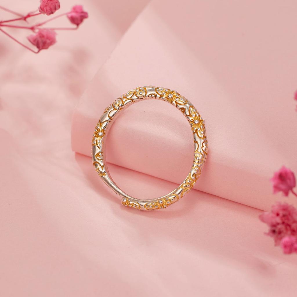 S925 Silver-painted Gold Cherry Blossom Plain Ring Women's Retro Color Separation Chinese Flower Ring Ethnic Style Open Ring Jewelry