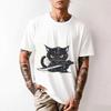 Funny Murderous Cat What Black Cat with Knife Scary Halloween Gift T Shirt 0705 Cute Evil Cat Graphic Clothes All Size S-6XL