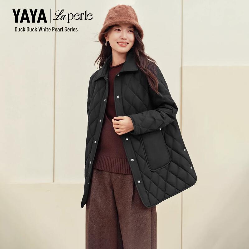 YAYA White Pearl Series Women's Diamond Quilted Goose Down Mid-Length Coat