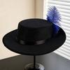 Felt Cavalier Top Hat Artificial Feather Flat Top Feather Stage Cap Retro Style Lightweight Masquerade Headwear Party