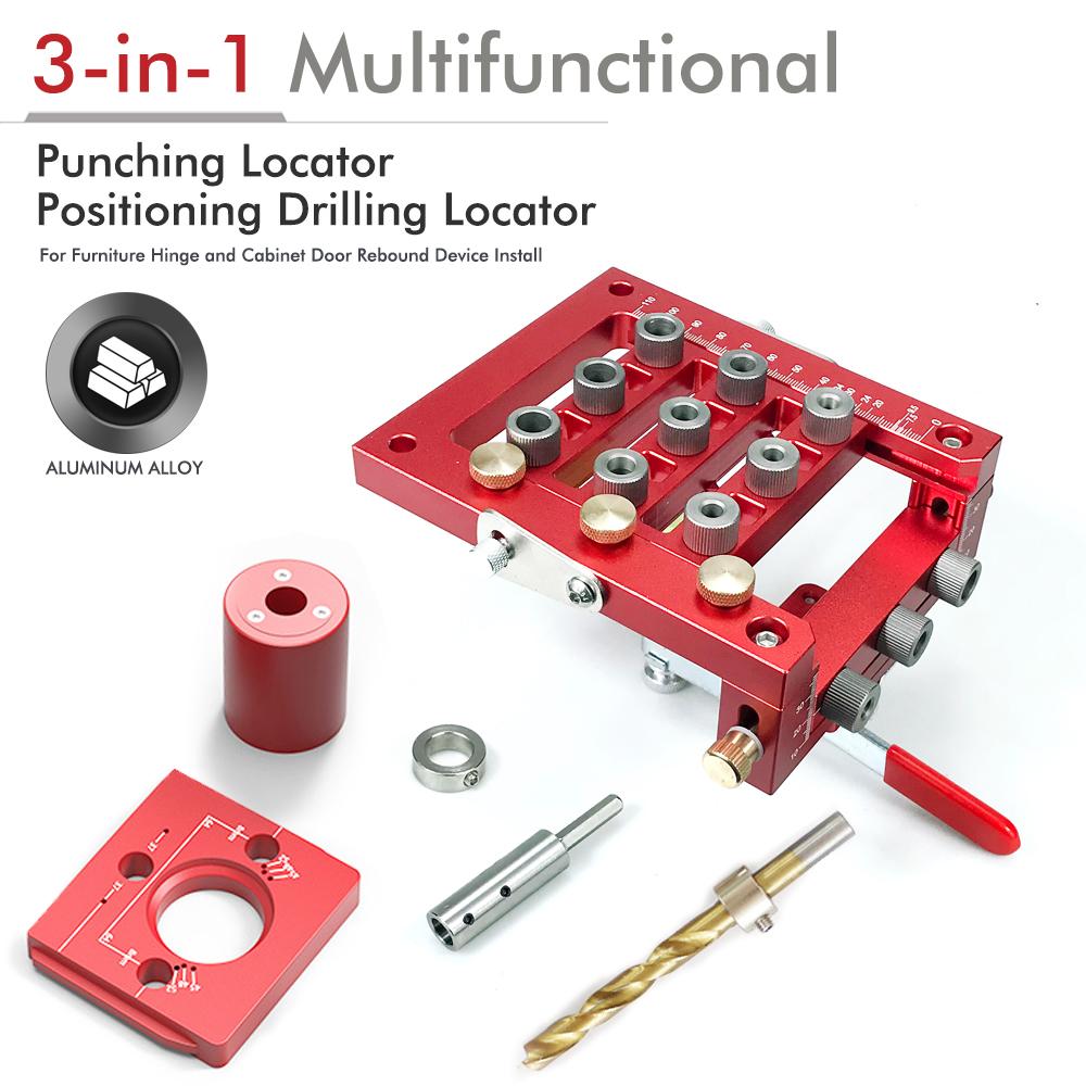 Aluminum Alloy Woodworking Multifunctional 3-in-1 Hinge Locator Punch Woodworking Tools Furniture Hole Punch Locator Punch Tool