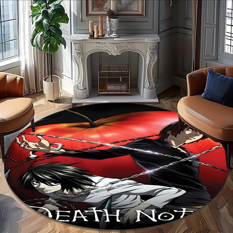 1pc D-Death Note  Carpet, Round Rug, Comfortable, Suitable for Entryways, Living Rooms, Office, And Bedrooms, Christmas Decoration