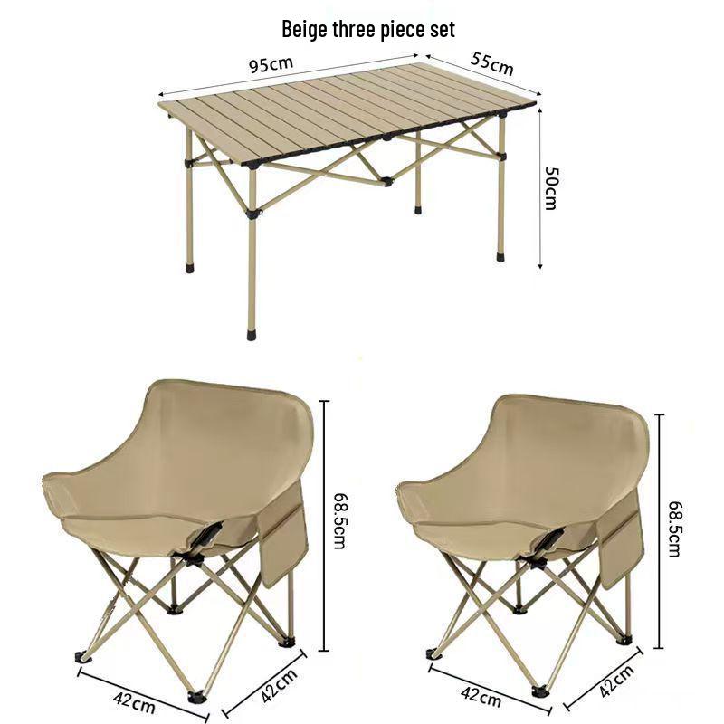 Portable Outdoor Folding Table & Moon Chair Set - Complete Camping & BBQ Gear