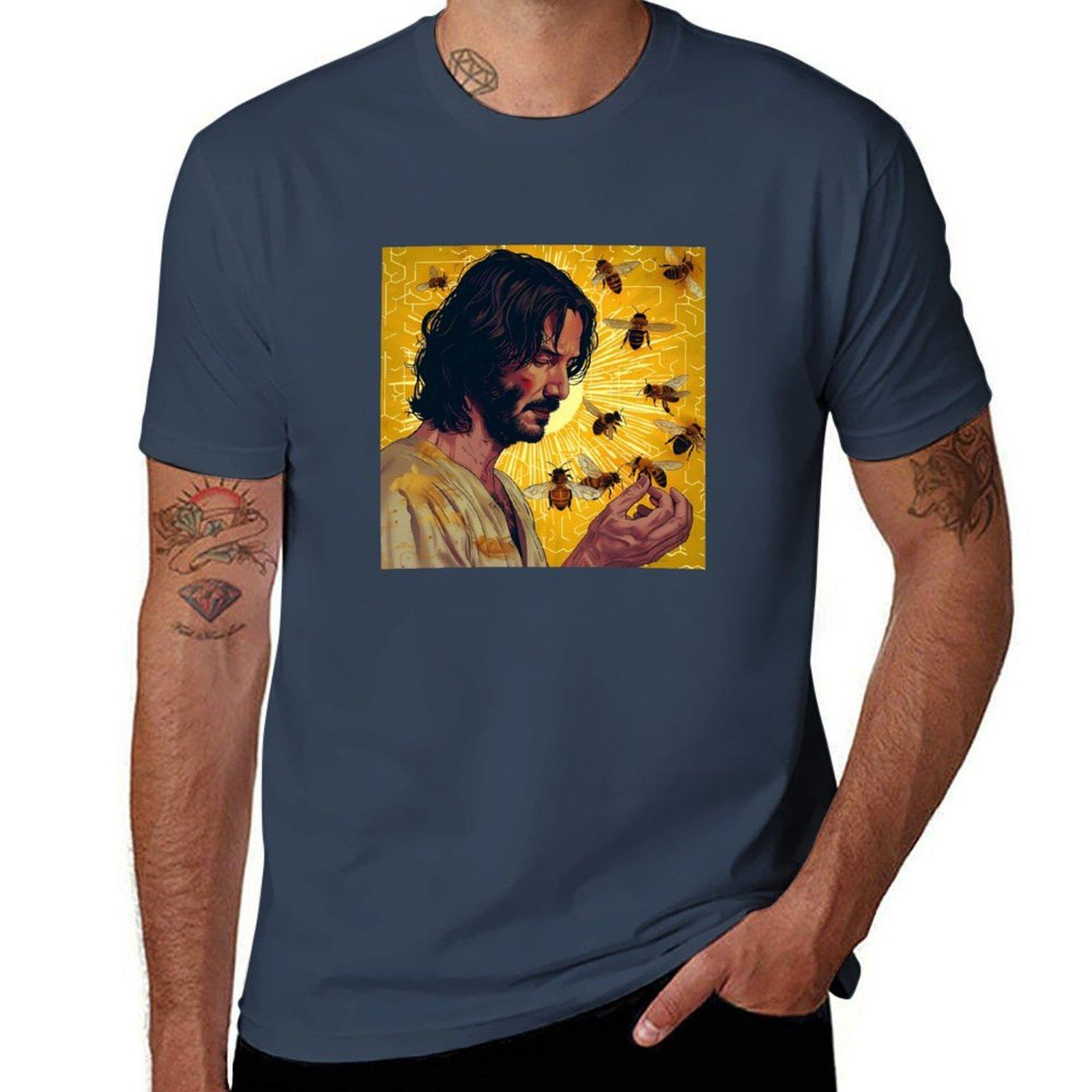 Keanu Saint Save The Bees Bee Baba Yaga John Wick And Bees Keanu Christ Tshirt Breathable Basic Cotton Tshirt S