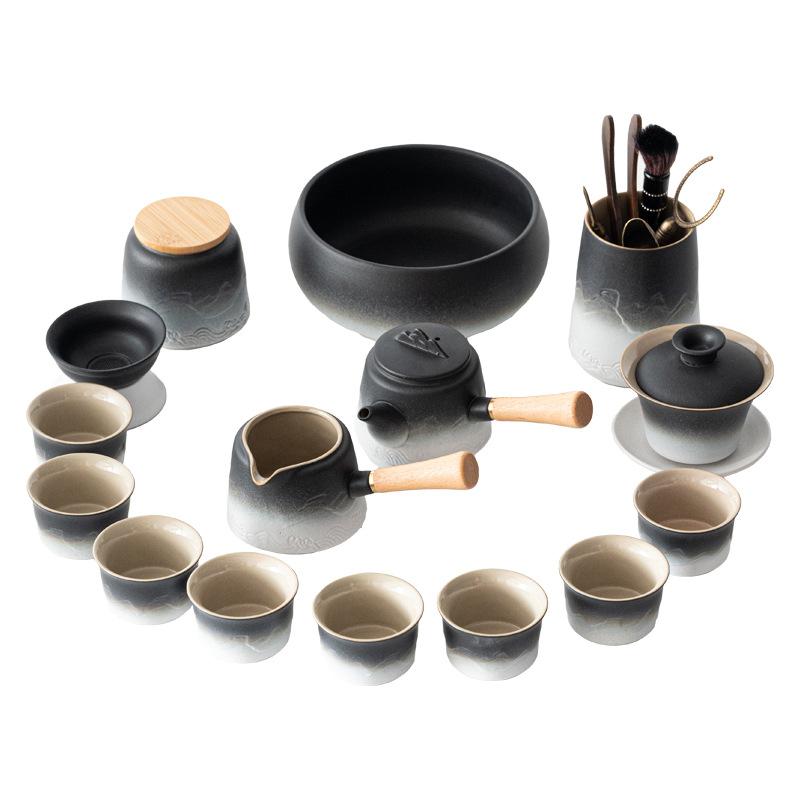 Shanhai Gradual Change Kung Fu Tea Set Home Tea Retro Coarse Pottery Light Luxury Modern Gift Box Business Gift