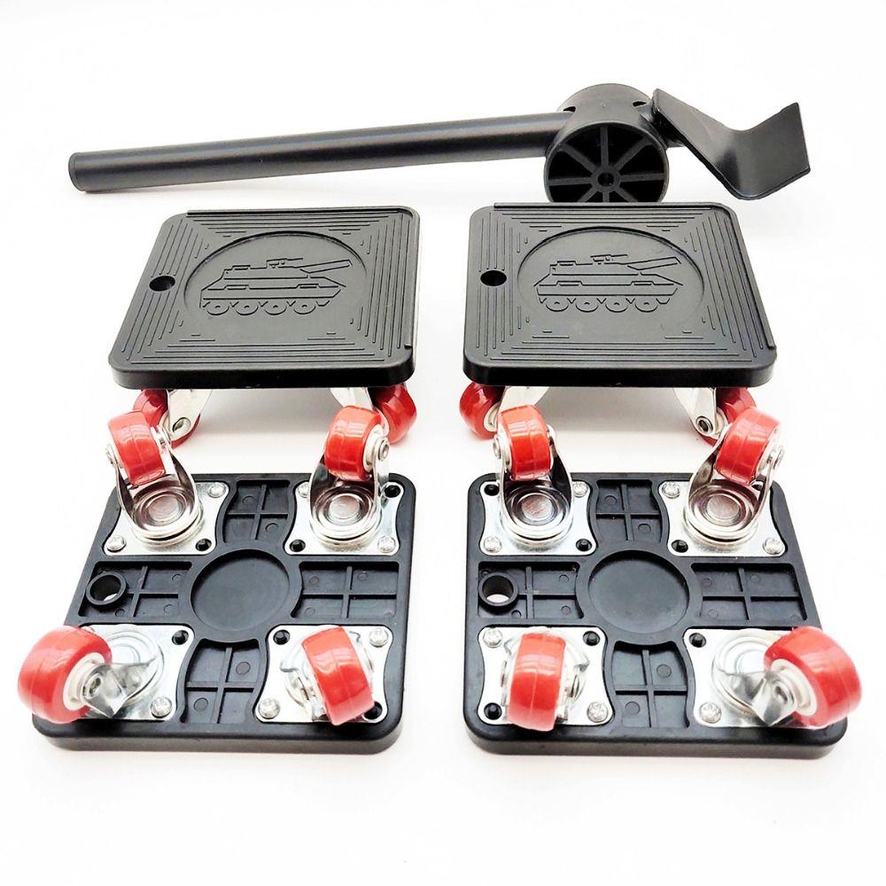 5Pcs Heavy Duty Furniture Lifter Set Straight/Bent Shank 360° Wheels Moving Tool Set Multi-purpose Effort Saving
