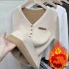 Verdickter Samt V-Ausschnitt Pullover Damen Koreanische Mode Gefüttert Warm Sueter Gestrickter Pullover Slim Top Winter Jersey Strickware Jumpe