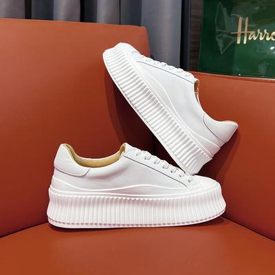 Platform Biscuit Shoes Women's Spring New Heightening Board Shoes Leather Muffin Sports and Leisure Versatile Little White Shoes