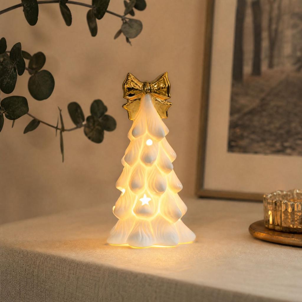 Christmas Ceramic House Tabletop Decor for Holiday Mantel Shelf Centerpiece