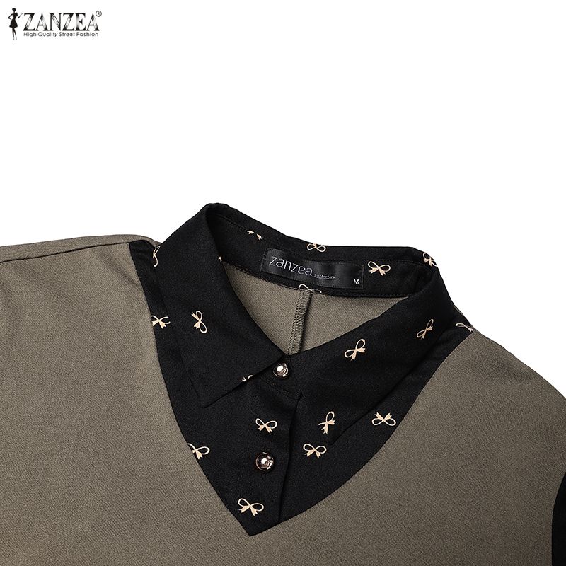 ZANZEA Abito Lungo da Donna Autunnale con Scollo a Revers, Manica Lunga, Patchwork, Finto Due Pezzi, Stampa Floreale, Casual, Svasato