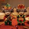Rustic Holiday Fireplace Accents 2 Pcs Christmas Nutcracker Highland Cow Figurine Wooden Scottish Cattle Statue with Trumpet Winter Window