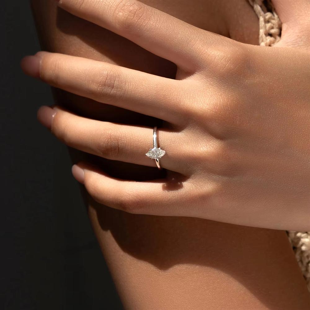 Real 925 Sterling Silver Exquisite Marquise Cut Moissanite Wedding Engagement Band Rings for Women Fine Jewelry