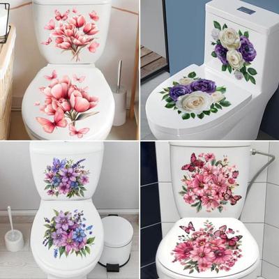 Floral Toilet Sticker Waterproof Easy To Install No Residue Self-Adhesive Decal for Bathroom Toilet Lid Decor