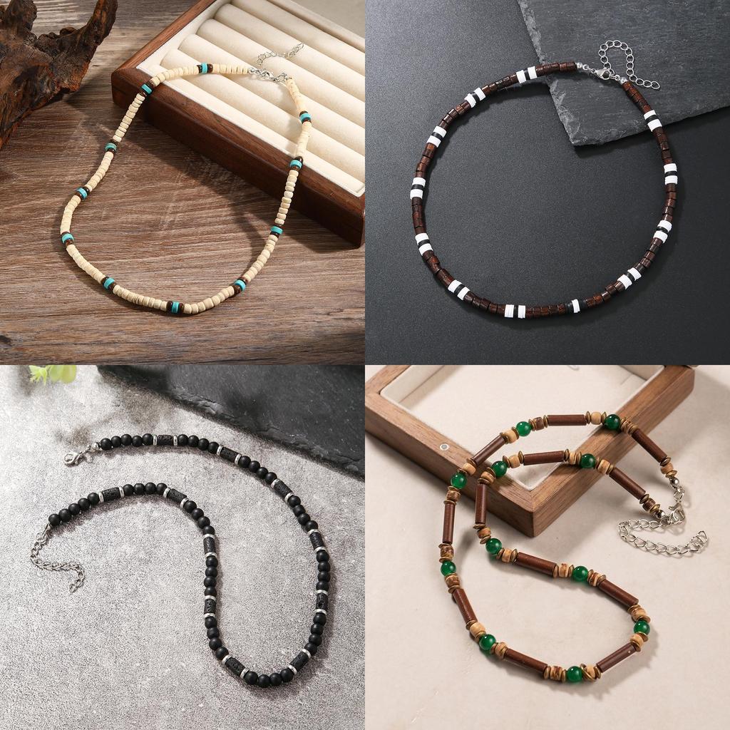 Collana Bohémienne con Perle di Guscio di Cocco Fatta a Mano Catena Geometrica da Uomo per Abbigliamento Casual
