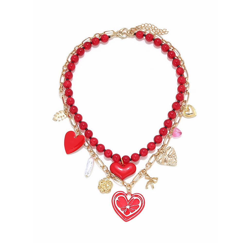 Valentine s Day gift, layered, dripping oil, heart, leaves, pendant, necklace, fashionable design, multi-layered heart-shaped elements
