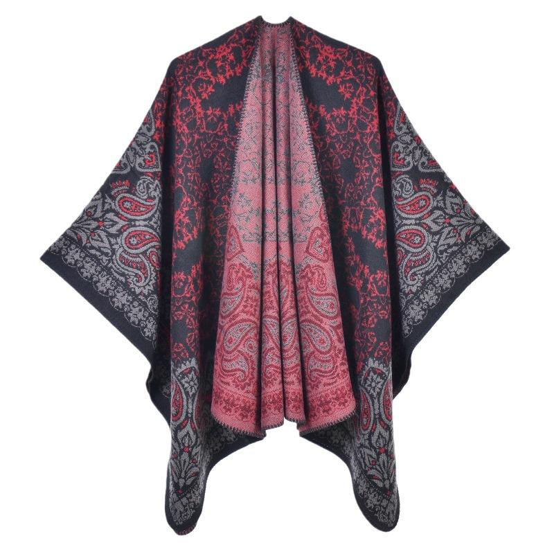 New Retro Cashew Flower Large Shawl Autumn and Winter Women's Imitation Cashmere Thickened Warm Scarf Cape