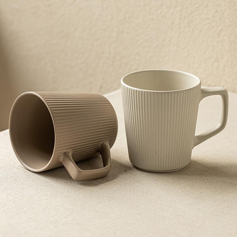 Simple Wind Vertical Pattern Ceramic Water Cup High Value Household Large Capacity Mug Couple Pair Cup Office Use
