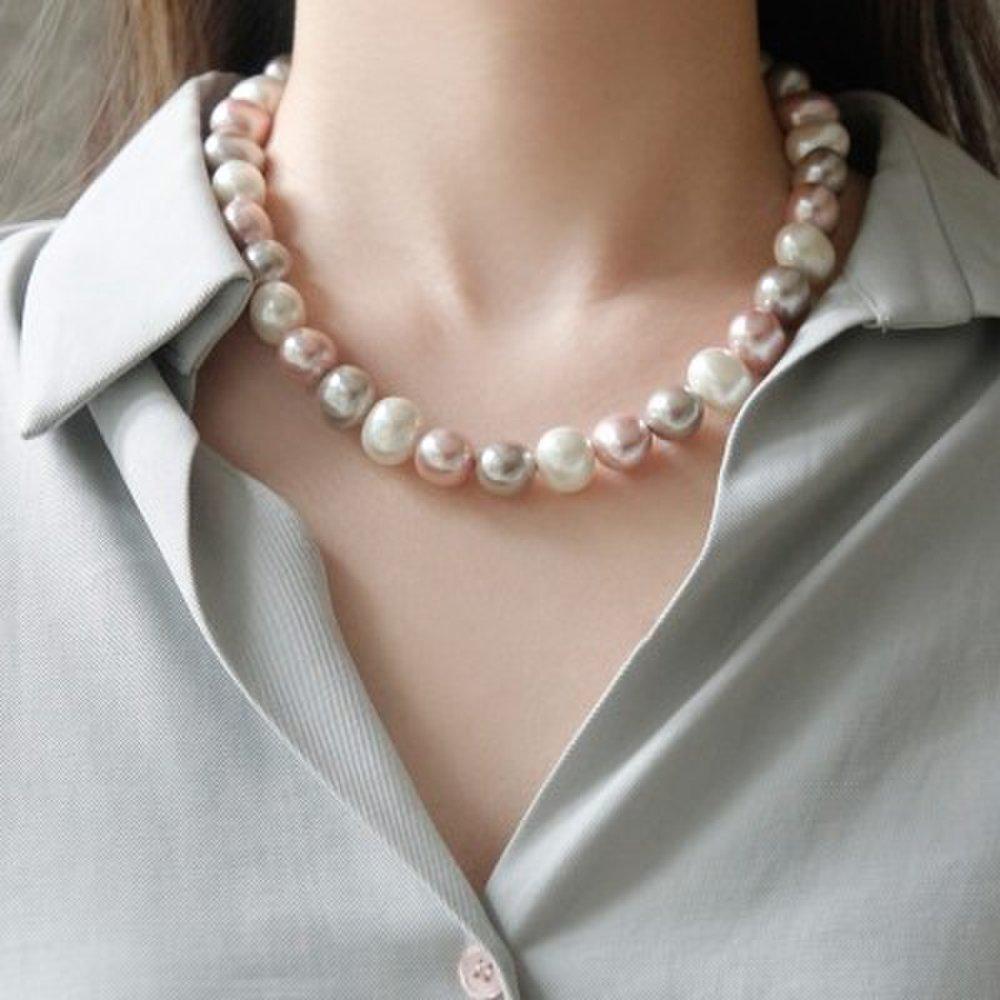 Bydaisy Pink Gray Potato Pearl Necklace Bn0467