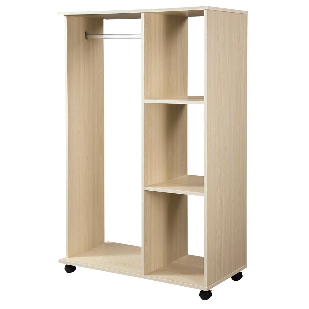 Wardrobe Clothes Rack Mobile Storage Cabinet Particle Board Light Oak Color