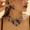 European & American Crystal Gemstone Floral Necklace & Earring Set - Colorful Evening & Bridal Accessories