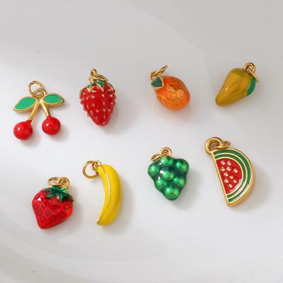 Stainless Steel Women's Stainless Steel Fruit Pendant Strawberry Watermelon Banana Pendants Women Zircon DIY Charms Accessories