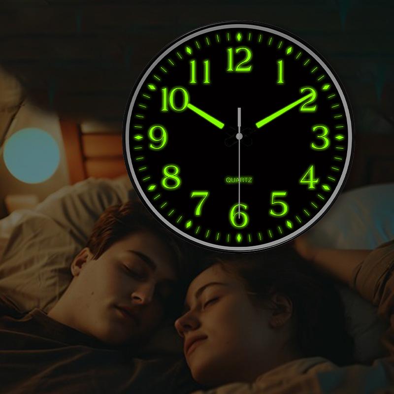 12-Inch Silent Luminous Wall Clock - Creative Fluorescent Bedroom Décor