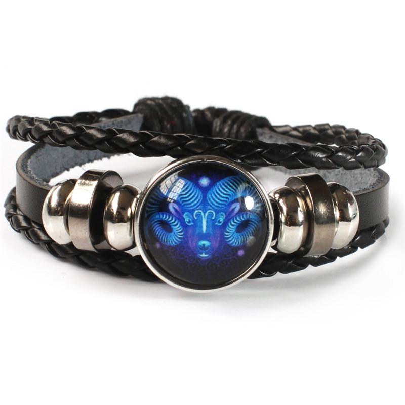 Twelve Constellations Leather Bracelet - Retro Korean Braided Design for Couples and Students