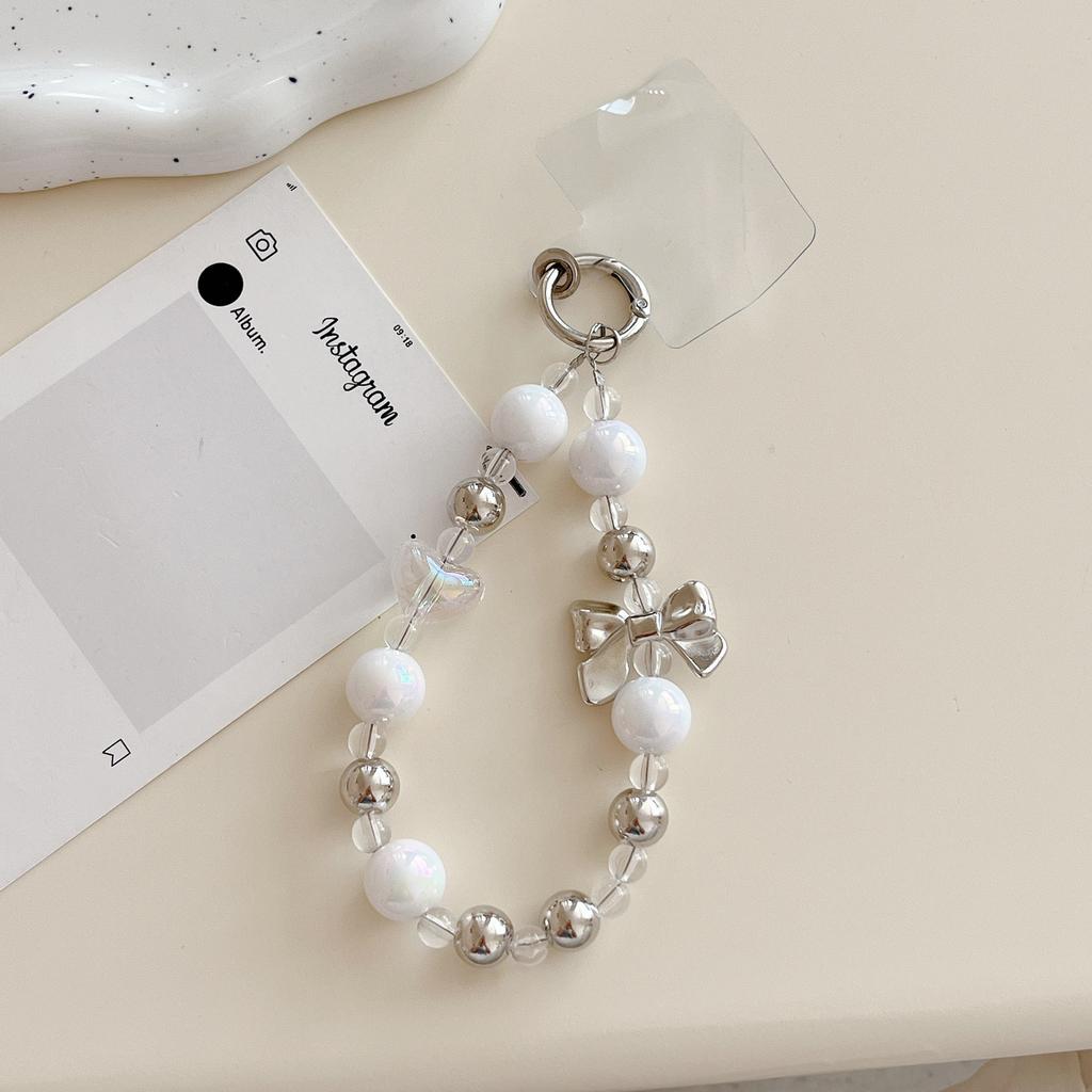 INS Korean Style Sweet Beaded Pearl Bowknot Phone Chain Pendant Bracelet Key Ring Bag Pendant Trendy