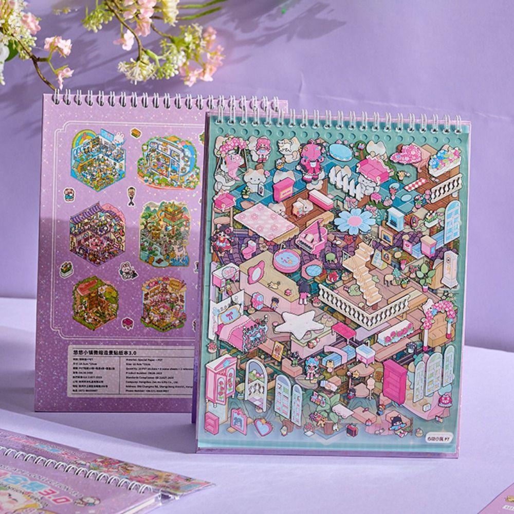 DIY 20 Sheets 3D Landscape Stickers Kawaii 8in1 Collection Sticker Collection Town Series Scrapbook Stickers Phone Decoration