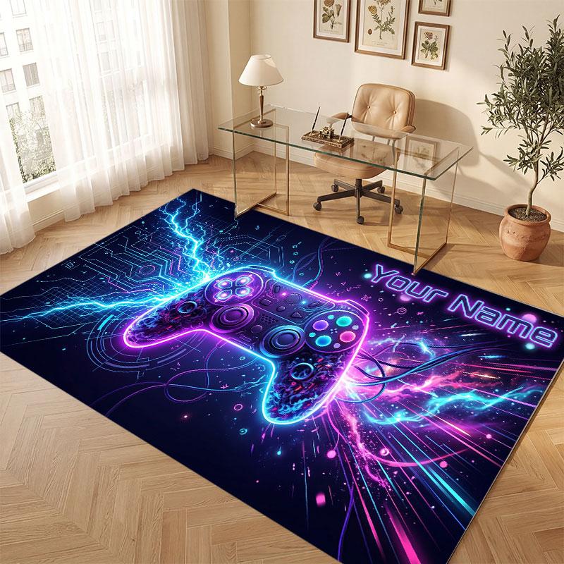 Neon Colorful Theme Crystal Velvet Floor Rug Personalized Custom Name Text Warm Carpet Home Decoration