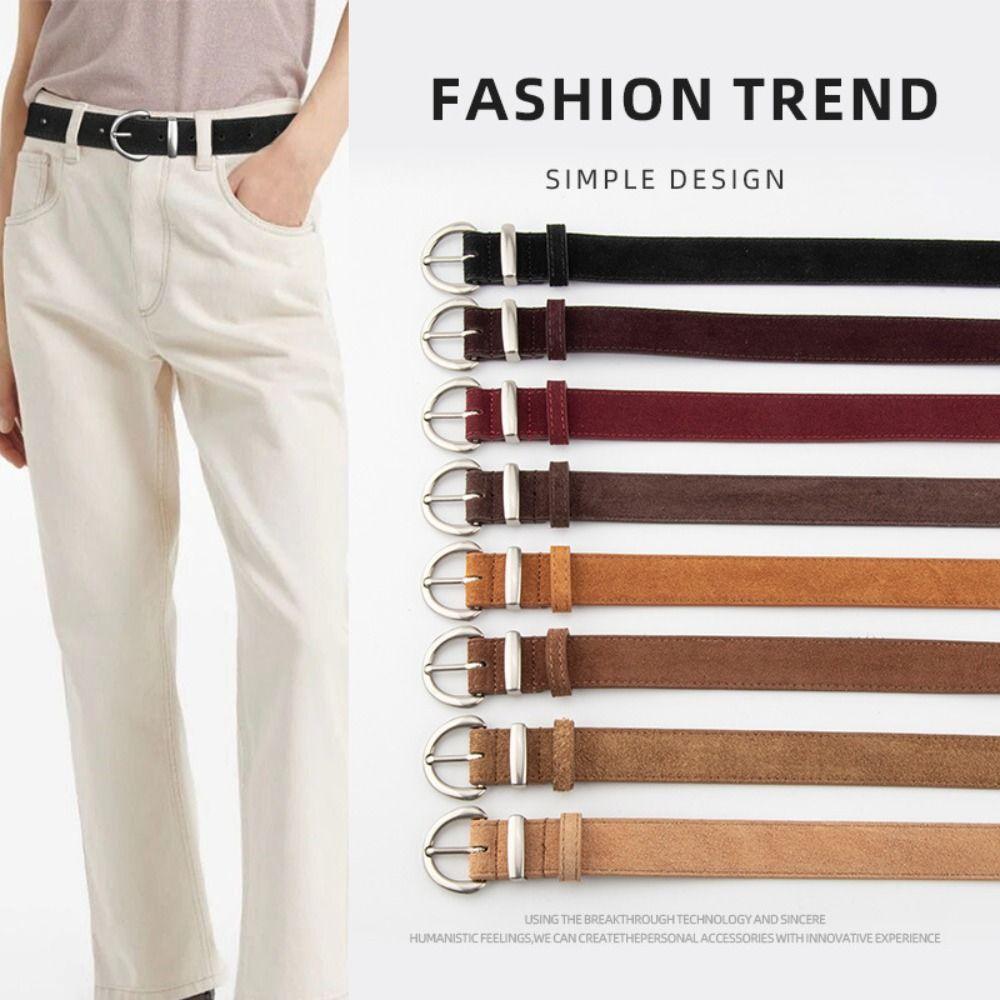 Fashion Luxury Design Suede Leather Belt Trendy Casual Business Waist Strap Versatile Pin Buckle Waistband