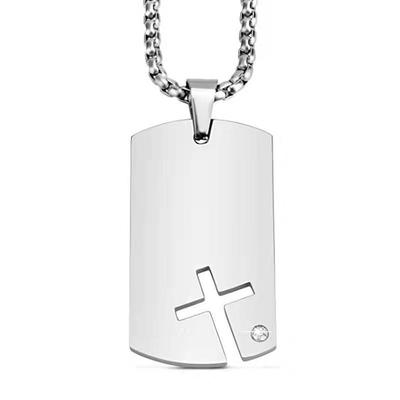 Stainless Steel Military Cross Pendant Necklace with Diamonds - SISTER BROTHER