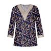 Skjortebluse for kvinner Uformelle løse skjorter 3/4-ermet blondekant med V-hals trykk Topper T-skjorter T-skjorte
