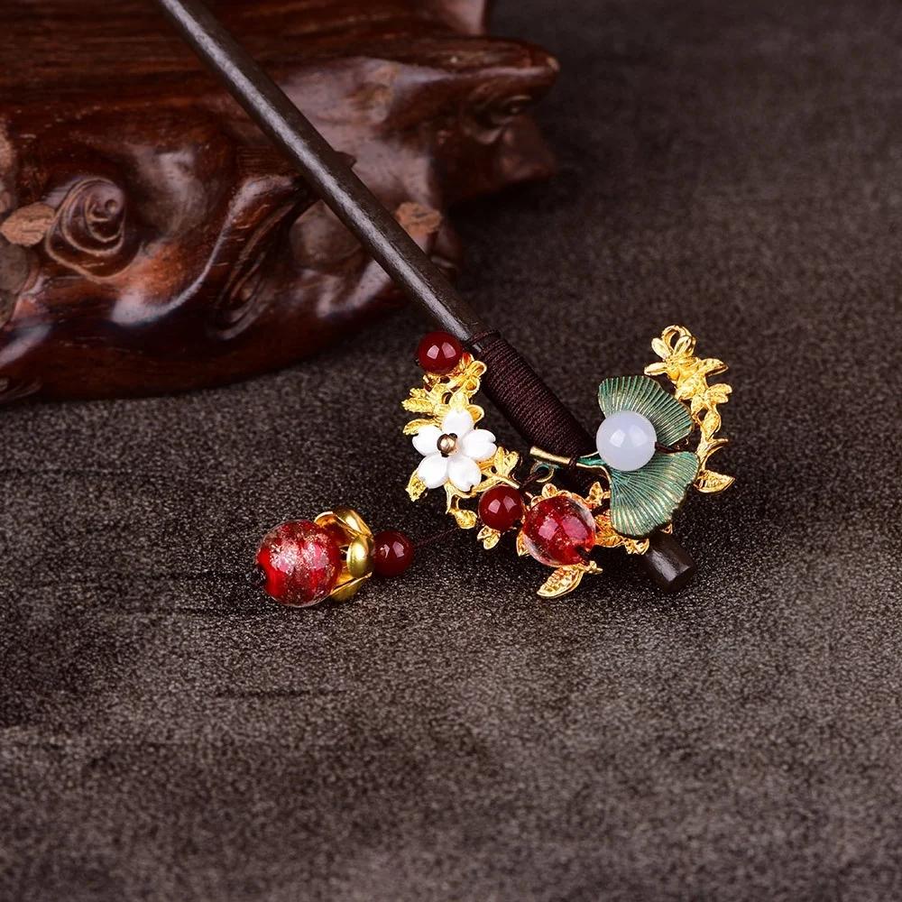 Ethnic Style Retro Exquisite Synthetic Flower Hair Stick Ancient Chinese Classical Palace Hair Jewelry Ladies Elegant Headwear