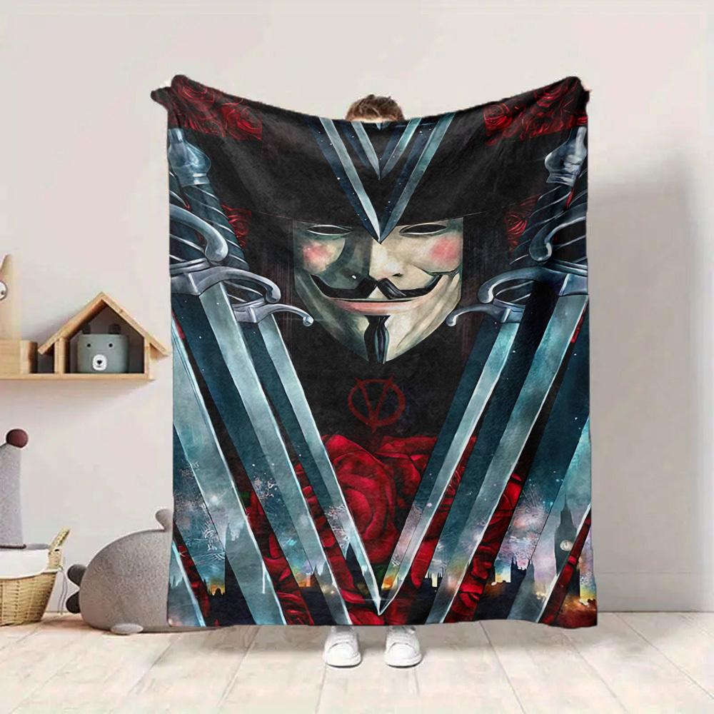 1pc V for Vendetta Flannel Throw Blanket - HD Printed Lightweight Soft Warm All-Season Blanket for Sofa, Bed, Travel, Camping 090