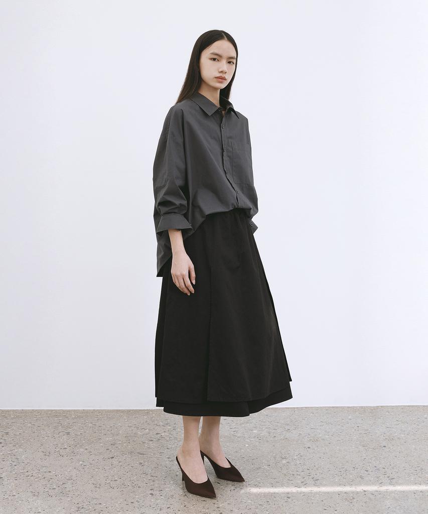 Monophobia Double Flared Cotton Skirt Black Double Flare Slit Skirt Black
