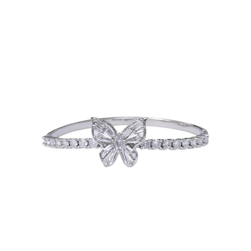 Exquisite Fashion Light Luxury Butterfly Opening Bracelet With Diamonds, High-End Sense, Elegant Personality, Light Luxury, Niche Flower Bracelet