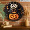 2D Flat, 1pc Round Aluminum Hanging Sign, Halloween Wall Decor-Retro Pumpkin Magic Night Metal Art with Glowing Pumpkin Lanterns, Bats And