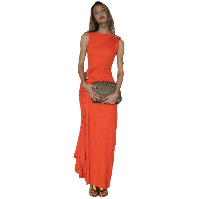 Autumn New Fashion Sexy Slim Fit Metal Decorative Pleated Sleeveless Hip Wrap Dress