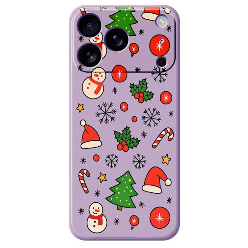 

For iPhone 17 Pro Max Case Christmas Elements Pattern Printing Straight Edge TPU Phone Back Cover Purple