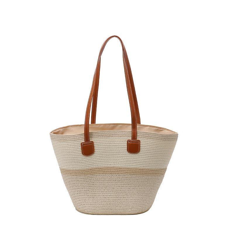 

New Clash of Colours Summer Versatile Commuter Ladies Woven Tote Bag Simple Large-capacity Straw Bucket Bag 26x27x14cm